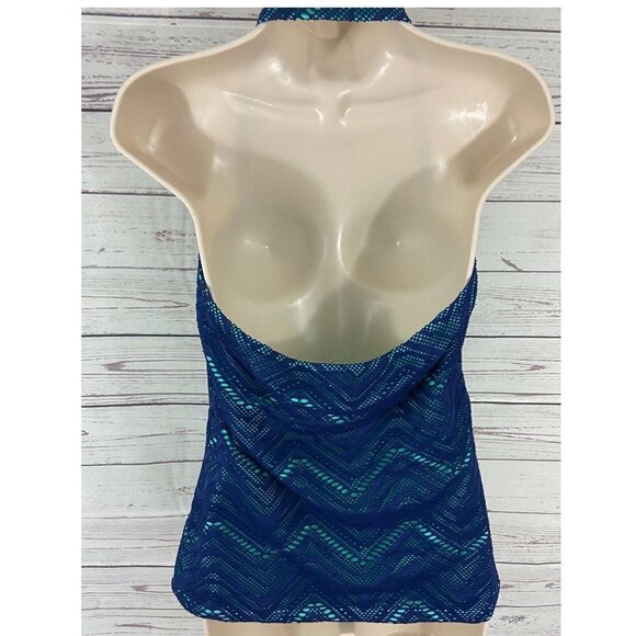 Island Escape Women's Swimsuit Top Size 14 Twist Bandini Crochet Navy Aqua NWT - Picture 6 of 9
